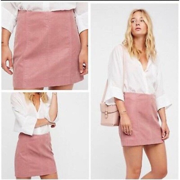 Free People Mini Skirt Pink Size 0 Faux Leather Party Night Out Casual Zip - Picture 1 of 10